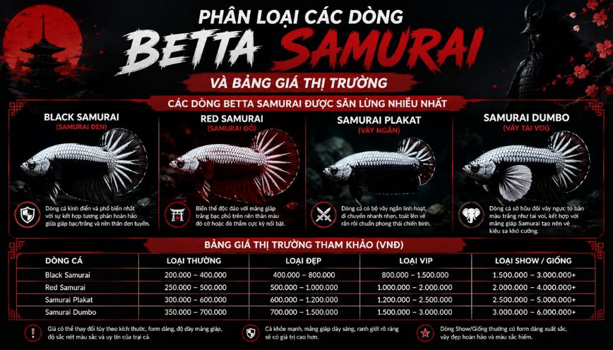 Phân loại các dòng betta samurai và bảng giá thị trường