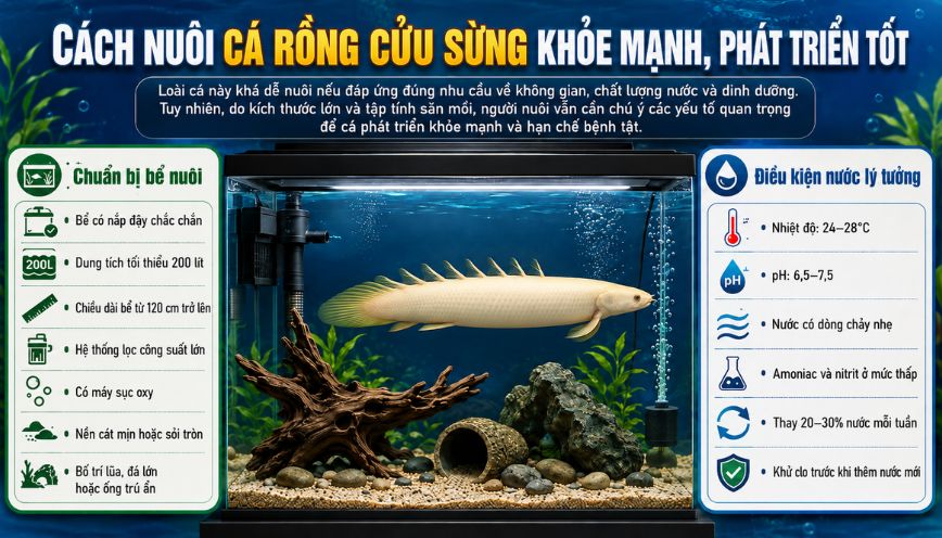 Cách nuôi cá rồng cửu sừng khỏe mạnh, phát triển tốt