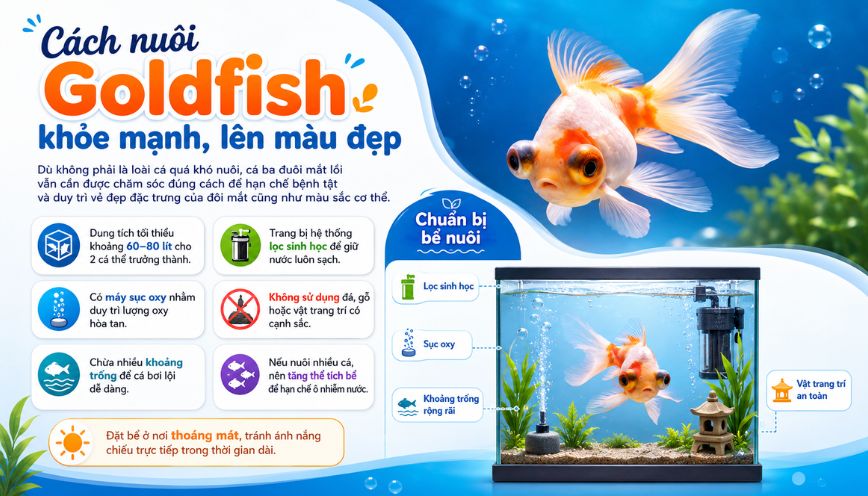 Cách nuôi Goldfish khỏe mạnh, lên màu đẹp