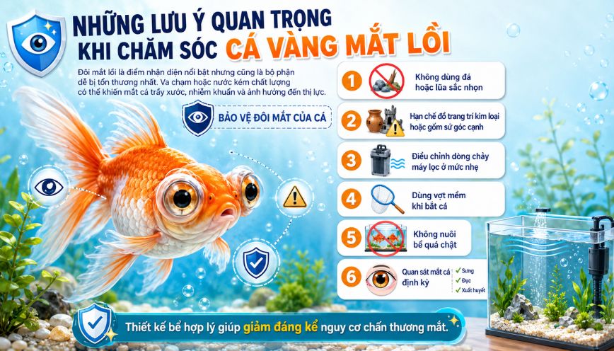 Những lưu ý quan trọng khi chăm sóc cá vàng mắt lồi