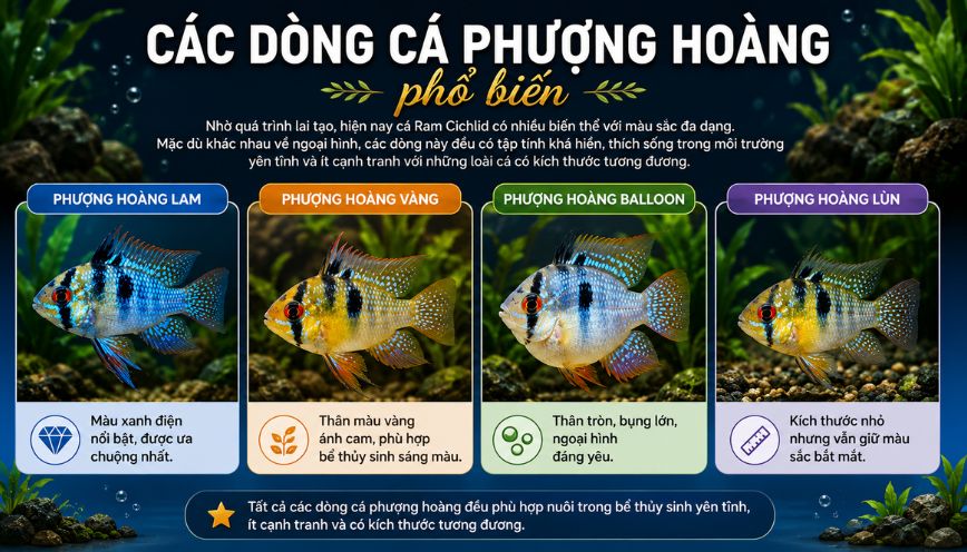 Các dòng cá Ram Cichlid phổ biến