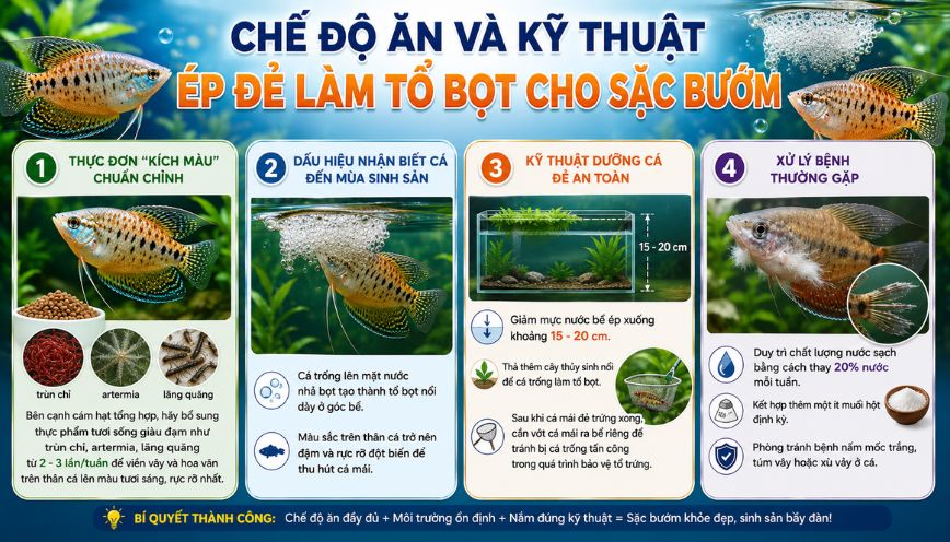 Chế độ ăn và kỹ thuật ép đẻ làm tổ bọt cho sặc bướm