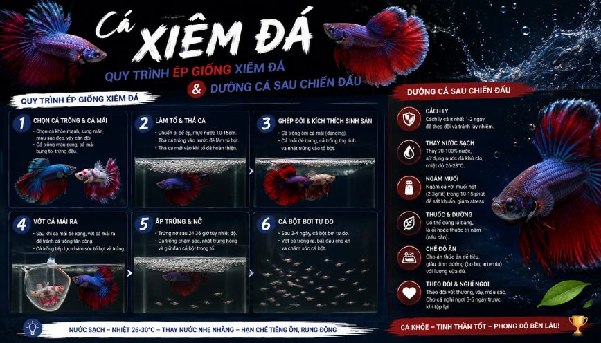 Quy trình ép giống xiêm đá & dưỡng cá sau chiến đấu